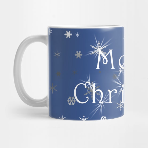 Merry Christmas & Snowflakes on Blue by karenmcfarland13